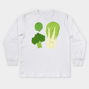 Cute green buddies vegetable set Kids Long Sleeve T-Shirt